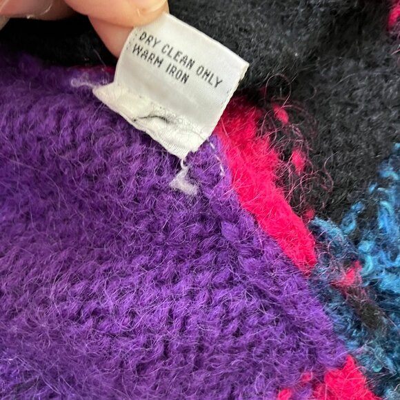 La Monte Mohair Blend Knit Cardigan Sweater Jacket Vintage Jewel Tone Geometric - Picture 9 of 11